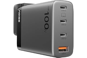 Noise GaN Charger 100W PD: Charge 3 Devices Simultaneously, 4 Ports (3xUSB-C+1xUSB-A), PD 3.0, Compatible with MacBook Pro, iPhone, Samsung, Fast Charging Compact Travel Charger (Black)
