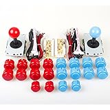 EG STARTS 2 Player USB Controller To PC Game 2x 5Pin Stick + 4x 24mm Push Button + 16x 30mm Buttons For Arcade Games DIY Cabinet Kits Parts Mame SNK KOF Raspberry Pi Retropie Projects &amp; Red / Blue