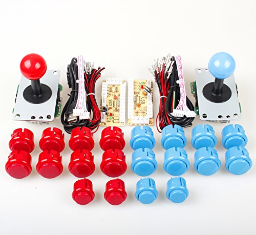 EG STARTS 2 Player Controlador USB para PC Juego 2x 5Pin Joystick   4x 24mm   16x 30mm Botones para Arcade Juegos DIY Cabinet Kits Piezas Mame SNK KOF Raspberry Pi Retropie Projects   Rojo   Azul
