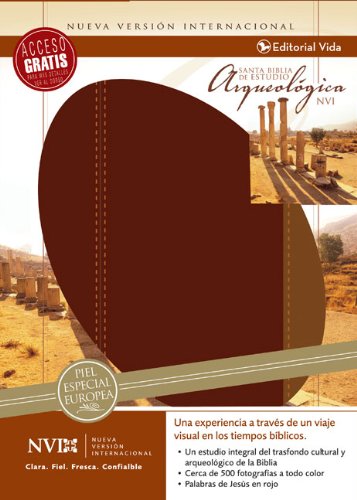 biblia de estudio argueologica: Nueva Version International, Vino/Cafe, Piel Especial Europea livre