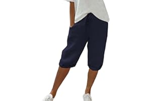Surttan Pantaloni Estivi da Donna, Leggeri, Estivi, al Ginocchio, Lunghezza al Ginocchio, in Lino, a Gamba Larga, Estivi, Corti, Tinta Unita, in Cotone, in Lino, Casual, in Tessuto