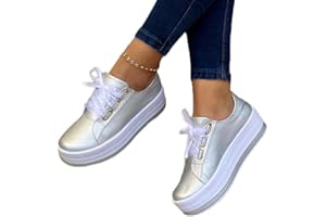 ticticlily Femme Loafers Baskets sans Lacets Femme Chaussures à Bout Rond Décontractées Lacet Mocassins à Plateforme