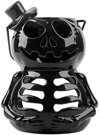 Portable Candle holder,Skull lights Halloween Candlestick holders Decoration Ceramic coating-black