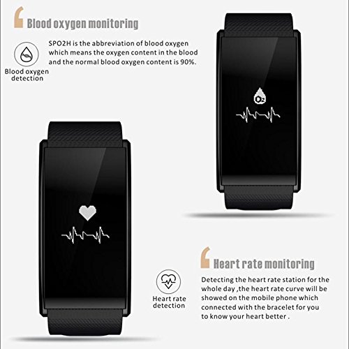 KOBWA Fitness-Tracker, Bluetooth 4.0 Herzfrequenz Fitness Armband mit Pulsmesser,Blutdruckmesser,Pulsoximeter, Schrittzähler, Schlafanalyse, Push-Message, IP67 Wasserdichte Aktivitätstracker für Android und IOS - 5