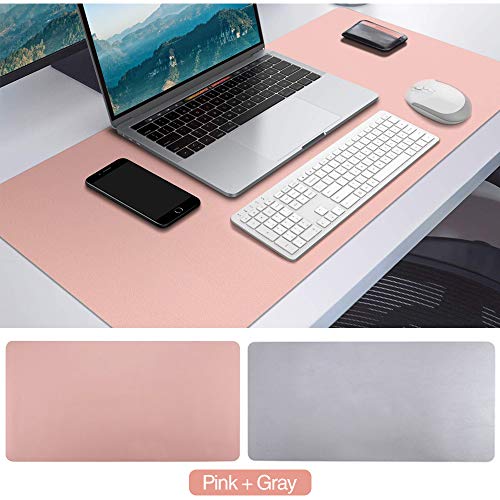 TONWON Tapis de Bureau, PU Cuir Caisson de Bureau Imperméable Antidérapant Anti-Sale Tapis de Souris pour Bureau et Maison (Rose/Gris, 80cm x 40cm)