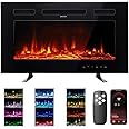 M.C.Haus Ultra-Thin Electric Fireplace Low Noise, 12 Variable & Breath Colors Flame, Recessed Wall Mounted Free Standing, Touch Screen & Remote Control, Crystal & Log Set(76cm/30inch)