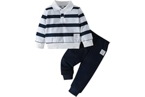 LUVCES Vêtement Bébé Garçon Manche Longue col Rabattu Uni/à Carreaux Sweatshirt +Pantalon 2 Pièces Automne Hiver Ensemble de Survêtement