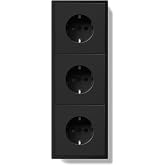 BSEEDLIFE Wall Plug, Schuko Recessed Wall Socket, 3 Gang, 16A, Frame for PC, Easy Installation, Folding Claws, 220 x 80 mm Bl