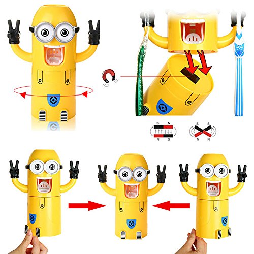 Zwei Augen Despicable Me Minion Ich Einfach Unverbesserlich Zahnbuerstenhalter automatische Zahnpasta Spender mit Buerste Tasse Wash Set - 6