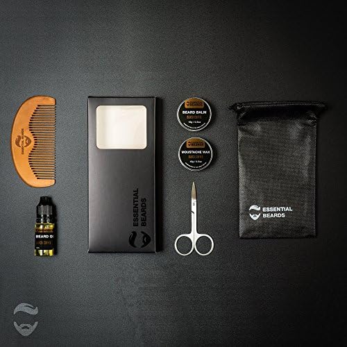 Beard Grooming Sets for Men, 6 Piece Kit - Beard Balm, Moustache Wax, Beard Oil, Comb, Scissors, Bag &amp; Essential Beards Gift Box (black coffee)