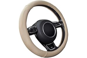 SFONIA Car Steering Wheel Cover Steering Wheel Protector Microfiber Leather Universal 37-38cm / 15" Anti-slip Breathable Durable (Beige colour)