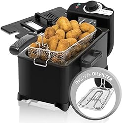 Cecotec Friteuse Électrique CleanFry 3 L Black. 3L, Jusqu'à 190 ºC, Cuve Émaillée qui convient au Lave-vaisselle , Filtre OilCleaner pour maintenir l'Huile Propre, Finition Noir, 2000 W.