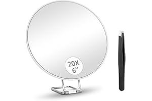 SUUPVAOR Espejo de aumento de viaje, 20 x grande, 15 cm, espejo de maquillaje con aumento de 20 aumentos, espejo de mano con soporte y ventosas, perfecto para maquillaje, afeitado, limpieza profunda, con