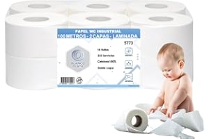BLANCO PLATA Papel Higiénico Industrial de 2 Capas 100% celulosa, 18 rollos (18 Rollos de 100m)