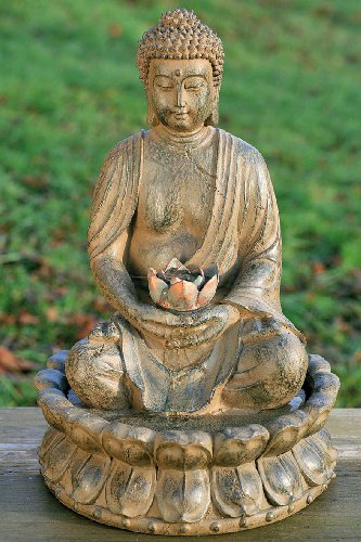 BRUNNEN BUDDHA SKULPTUR STATUE 52cm MIT WASSER + LICHT FENG SHUI FIGUR - 2