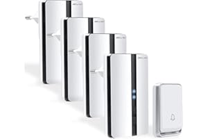 Bell4U Timbre Inalámbrico 4 Receptor IP65 Impermeable 100m Timbre Inalámbrico Exterior, 4 Niveles de Volumen (0-110dB) y 51 Melodías para Hogar. No Necesita Batería