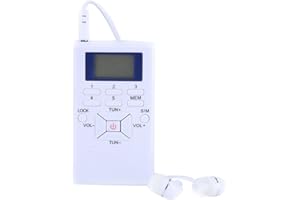 ciciglow Mini Radio FM, Radio Portátil Tamaño de Bolsillo Radio Personal Digital con Función de Memoria Radio de Mano para Ducha Cocina con Auriculares, Admite Batería Reemplazable (AAA)(Blanco)