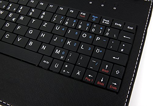 Schwarze Kunstleder-Tasche mit Stand und Deutscher Tastatur für das neue Aldi Medion LIFETAB E6912 (MD 99851) E-Tab Tablet mit eBook Reader Funktion Oktober 2016 - 2
