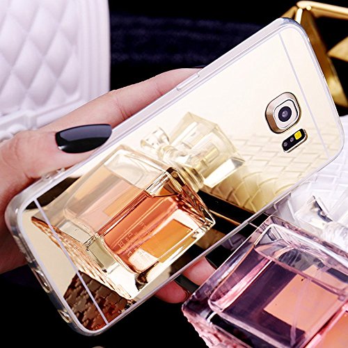 Galaxy S6 Edge Plus Hülle, Galaxy S6 Edge Plus Spiegel Hülle Mirror Case, Ukayfe Spiegel TPU Schutzhülle Silikon Handyhülle Tasche Case Cover für Samsung Galaxy S6 Edge Plus Gold Plating Silikon Schutzhülle Luxus Glänzend Shiny Kristall Strass Rahmen Slim TPU Handy Gehäuse Hülle Ultradünnen Weiche Soft TPU Telefon-Kasten Handyhülle Mirror Spiegelnd Make Up Protective Case Cover Bumper für Samsung Galaxy S6 Edge Plus - Bär Gold