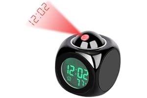 Kaishuai Orologio digitale da tavolo,Sveglia con proiezione,Orologio proiettore soffitto con Proiettore con Rotazione di 180 ° con Temperatura Umidità e Uscita USB Ricarica Digitale