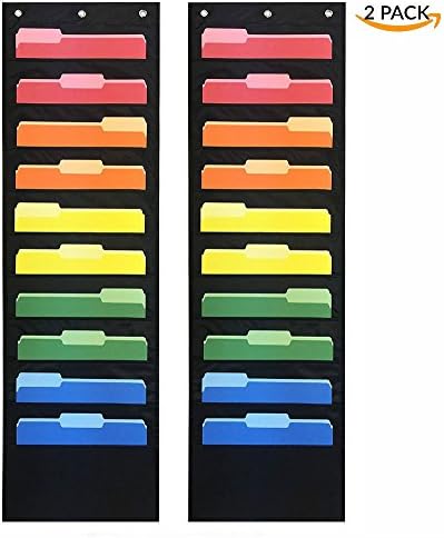 2 Pack Storage Pocket Chart Hanging Wall Organizer (Black) The Perfect Pocket Chart for Classroom, School, Office or Home Use
