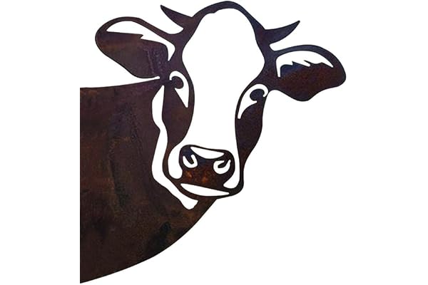 Décoration Murale en Métal Vache, Art Extérieur Ferme Lorgnant, Résistant Aux Intempéries en Fer Forgé, Signe Jardin Extérieur