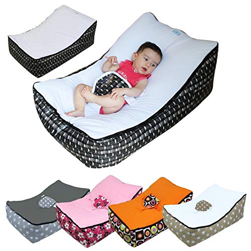 Monsieur Bébé ® Transat pouf bébé avec 2 poches de rangement, poignée de transport et 2 assises - 5 coloris - Norme NF EN12790