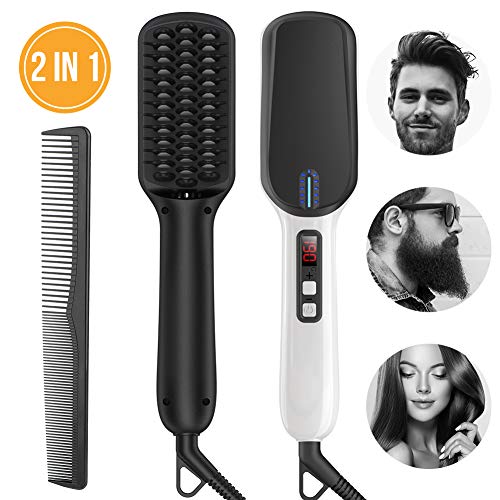 Duomishu Spazzola elettrica per barba con funzione antiscottatura, piastra lisciante agli ioni, pettine rapido e sicuro, ideale come regalo per Natale, compleanno, festa del papà