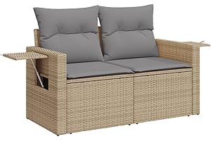 vidaXL Canapé de Jardin avec Coussins 2 Places, Siège avec Housse, Meuble de Terrasse Patio Balcon Extérieur, Beige Résine Tressée