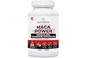 Bandini® MACA POWER + Arginina + Tribulus + Zinc + Vitamina B6 + Vit B12 - Potencia Energía y Vitalidad Íntima - Mejora Rendimiento, Memoria y Ánimo - Refuerza el Sistema Inmunitario - 60 cápsulas