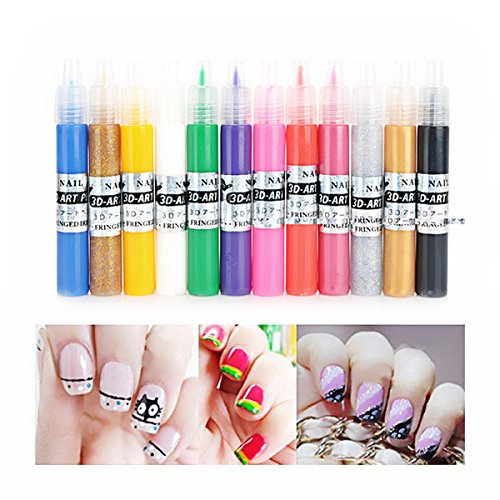12 Colors UV Gel Acrylic Tips 3D Nail Art DIY Painting Polish Pen Set