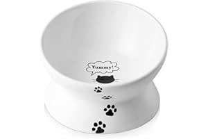 Y YHY Cat Bowls, 5.0" Raised Cat Bowls, 15° Tilted Cat Feeding Bowls, Premium Ceramic Cat Bowl, Elevated Cat Bowl, Pet Dishes & Bowls, Food & Water Bowls for Cats & Small Dogs, Dishwasher Safe-White