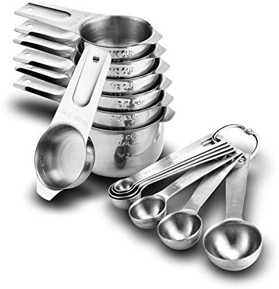 Auxcuiso Measuring Cups and Spoons Set 14 Pieces Durable Stainless Steel Stackable 7 Cups and 7 Spoons