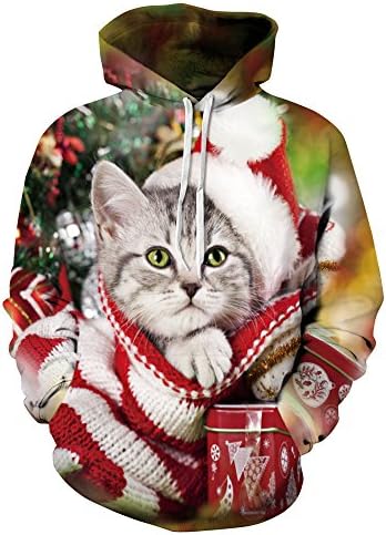 Onlyway 2017 New Christmas Lovers' Hoodie Men Women Printed Xmas Cat Hooded Sweatshirt Long Sleeve Hoody Tee Casual Jecket