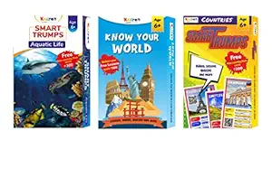 Kaizen MicroLessons Smart Cards to Enhance General Awareness for Age 6-15, Learn While Playing, General Knowledge for Kids, Adults and Families. Gifts for Kids (Combo PACK OF 3: Know Your World, Aquatic and Country Trump Cards)
