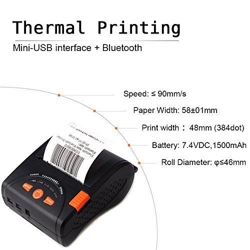 Port  til t  rmica recibo Impresora Bluetooth MUNBYN 58 mm Impresora para Android iPhone iPad y bater  a Recargable ESC POS