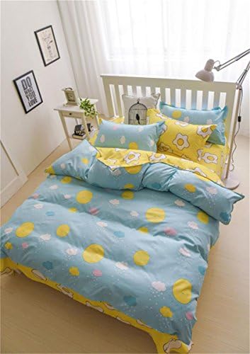 Sookie 3 Piece Duvet Cover Set with 2 Pillow Shams - 800 Thread Count Luxurious&amp;Extremely Durable Premium Bedding Collection - Double yellow blue Sun cloud pattern -UK Single Size