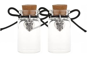 CREATCABIN 2 stycken minnesflaska för djurhår med hjärthänge hundtassar hänge korkar glasflaska minnesglas urna för djurhår hundar och katthår gåva 2,2 x 4,3 cm