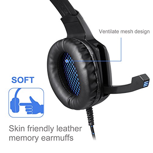 EasySMX Cascos Gaming  K5 Gaming Headset con Drivers Neodimio 40mm  Auriculares PS4 con 3 5mm Audio Jack y Micr  fono Oculto  Compatible con PC  PS4 Negro Azul 