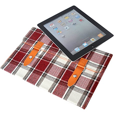 13,3-14 Zoll Laptop & Notebook Tweedstoff Tasche / Hülle / Sleeve / Schutzhülle / Smart Cover mit edlem Emblem-Verschluss perfekt für MacBook Pro Air Retina , Lenovo ThinkPad Yoga 2 M30-70 , Acer Aspire Chromebook , HP Pavillion Compaq , Dell Latitude Inspirion Vostro , Asus Zenbook Transformer book flip , Sony Vaio Stoff 6 (rot kariert) - 3