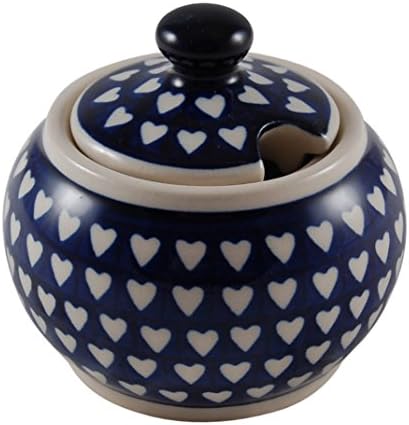 Polish Pottery Boleslawiec Sugar Bowl, Small, 0.15L in WHITE HEART pattern