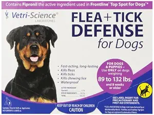 Vetri-Science Laboratories Flea + Tick Defense for 89 to 132-Pound Dogs and Puppies, 3 Doses