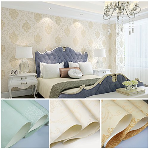Auralum® 10M x 53CM Vliestapete Damaskus Muster Tapeten Mustertapete Beflockung in Backstein Tapeten für Wohnzimmer, Schlafzimmer Beige - 7