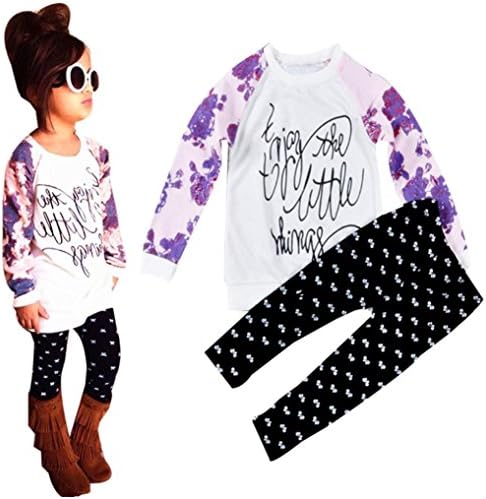 maSUA88 Cool Baby Girl Print Long Sleeve T-shirt Tops&Pants Outfits Clothes (110)