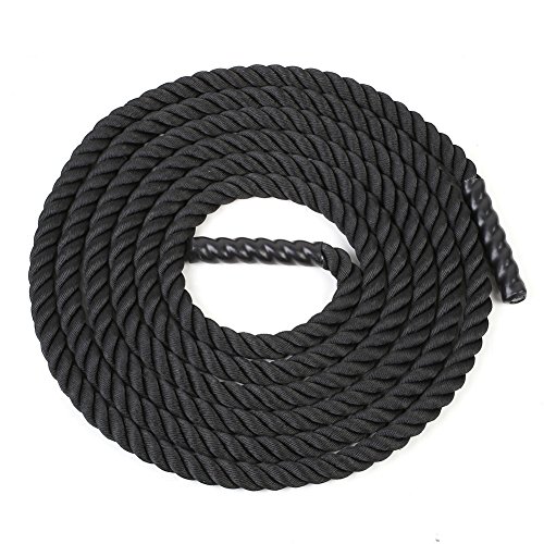 FEMOR Battle Rope 9/12/15M Schwarz Fitness ∅ 3.8cm Tau Trainingsseil für Sprung- Kletter- CrossFit-Training, Kraftausdauer und Tauziehen Schlagseil Schlangenseil Schwungseil – mehr Stabilität - 3