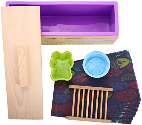 Silicone Rectangular DIY Soap, Candle, Toast, Jelly, Pudding with Wooden Mold Box, Free Pacakge Homemade 42oz Purple Set 1