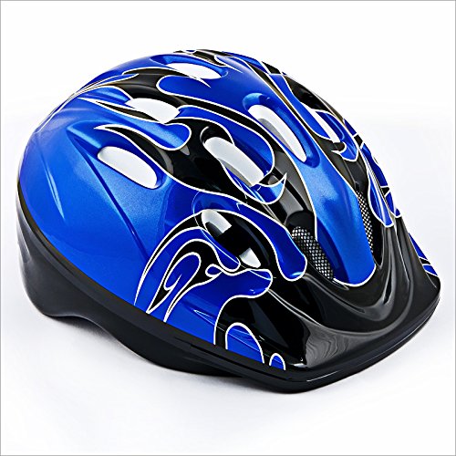 Relaxdays Kinderhelm für Radfahrer Kinderfahrradhelm Fire Design Farbe Blau