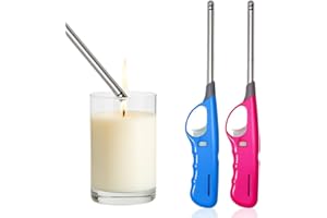 BMLIMITED BML 2 x Candle Lighter Long reach Adjustable Flame Safety Lock Windproof Refillable Lighter For Kitchen BBQ Candles Camping Gas Stove Cooking and Outdoor Cooking (Assorted Colours)