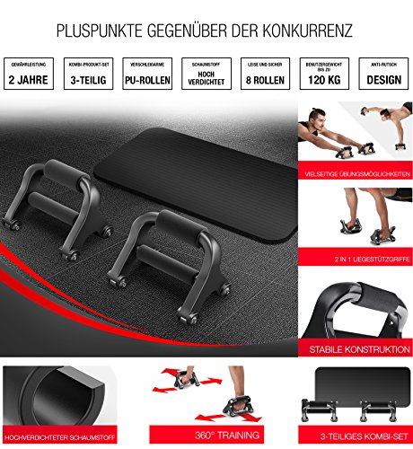 Sportstech einzigartiger 2in1 Bauchtrainer mit 360° Training & Liegestützgriffe, der X-Roller mit patentiertem Knieroller & Rollensystem, für ein intensives Ganzkörpertraining – inkl. Knieauflagematte - 3