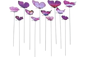 SM SunniMix Pack of 12 Butterfly Garden Stakes, Eye-catching on Your Patio, Flower Bed, Garden, Balcony, Flower Head, Purple